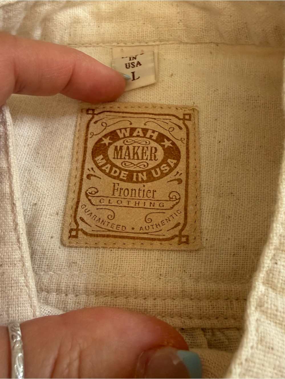 Wah Maker Frontier Clothing Tunic Long Neutral Men Large USA Made Beige Button - Picture 6 of 11